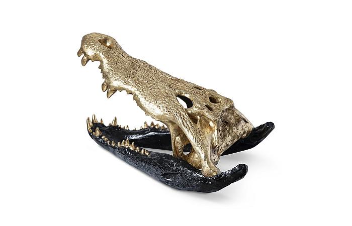 Crâne de crocodile, noir/feuille d'or