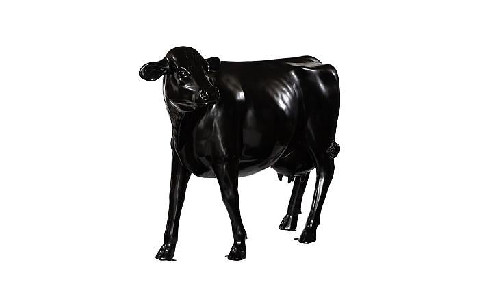 Vache grandeur nature, sans cornes, gel coat noir