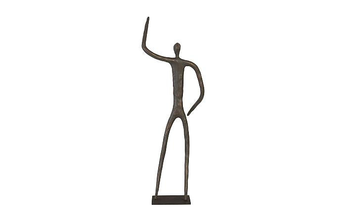 Figure abstraite sur socle en métal, finition bronze, bras levé