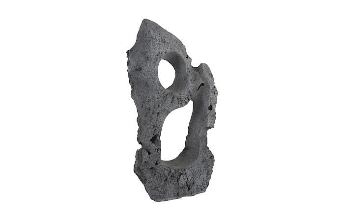 Colossal Cast Stone Sculpture, Two Holes, Charcoal Stone