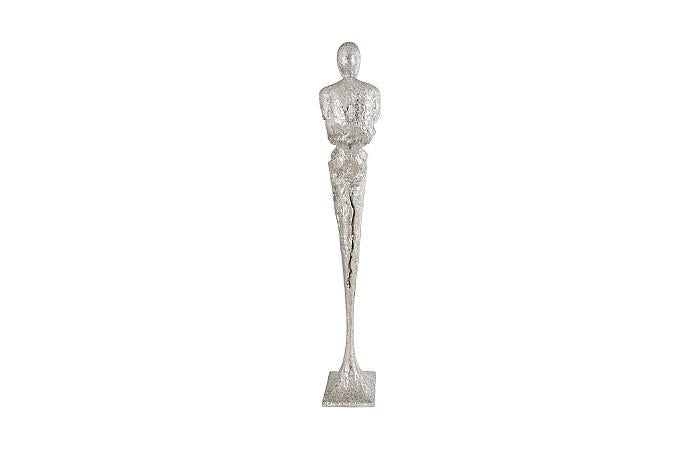 Tall Chiseled Male Sculpture, Resin, Silver Leaf