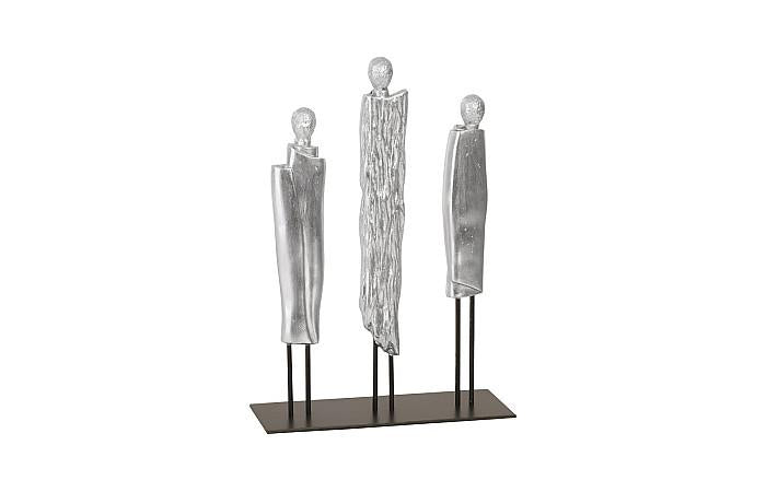 Sculpture de trio de moines en robe, feuille d'argent