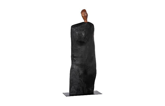 Figurative Wood Sculpture, Iron Base