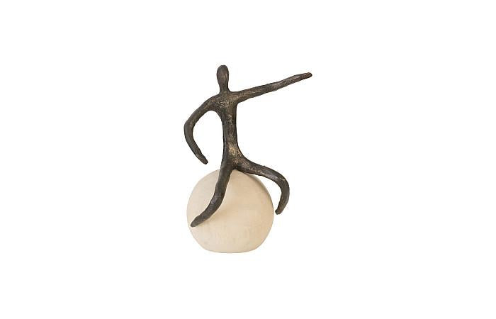 Abstract Figure on Bleached Wood Base, Bronze Finish, Extended Straight Arm