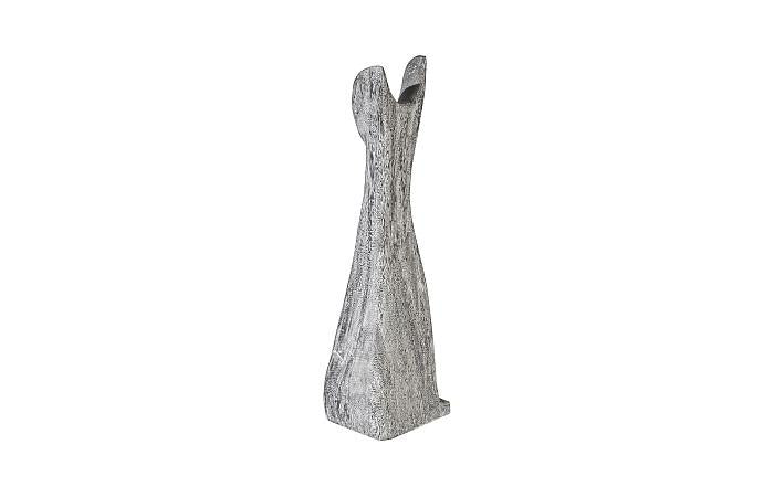 Sculpture de chat, petite taille, bois de Chamcha, finition pierre grise