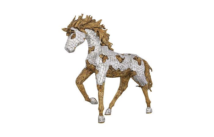 Sculpture de cheval Mustang blindé, galopant