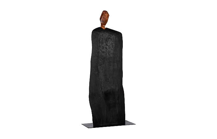 Figurative Wood Sculpture, Iron Base