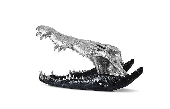 Crâne de crocodile, feuille noire/argentée