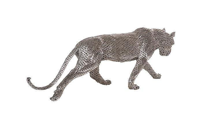 Panther Pipe Sculpture, Walking, Stainless Steel, Large