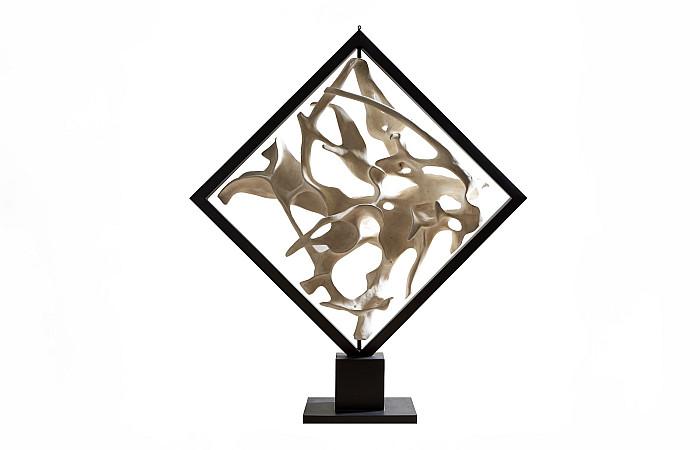 Cast Revolving Diamond Sculpture, Faux Bleached