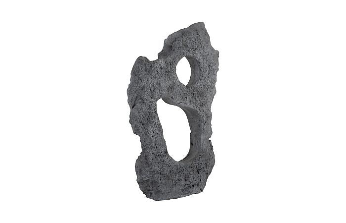 Colossal Cast Stone Sculpture, Two Holes, Charcoal Stone