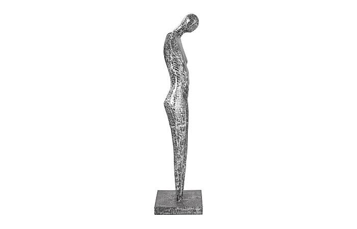 Sculpture abstraite masculine sur support, noir/argent, aluminium