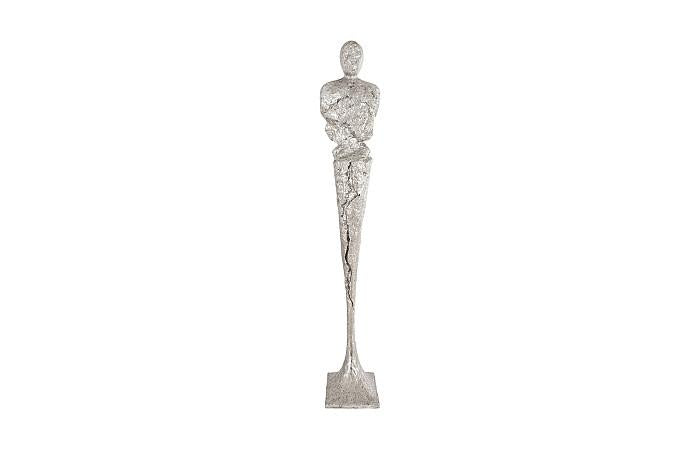 Tall Chiseled Male Sculpture, Resin, Silver Leaf