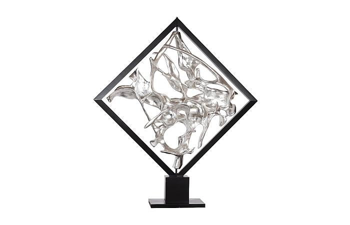 Cast Revolving Diamond Sculpture, Silver Leaf