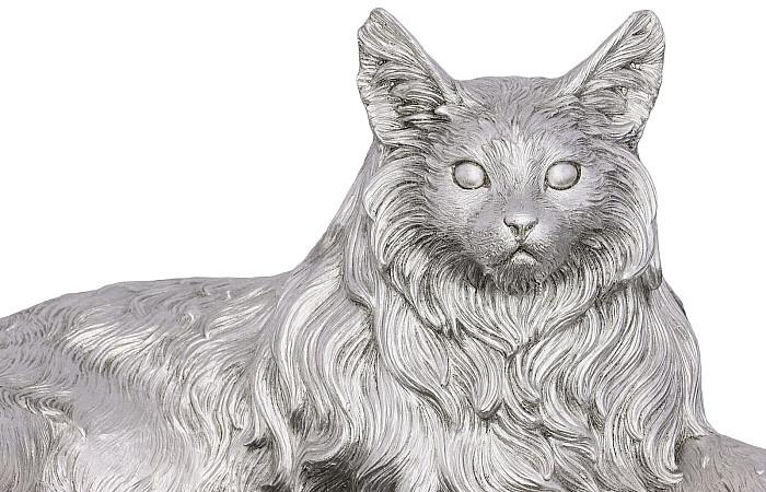 Cat Sculpture, Silver Leaf