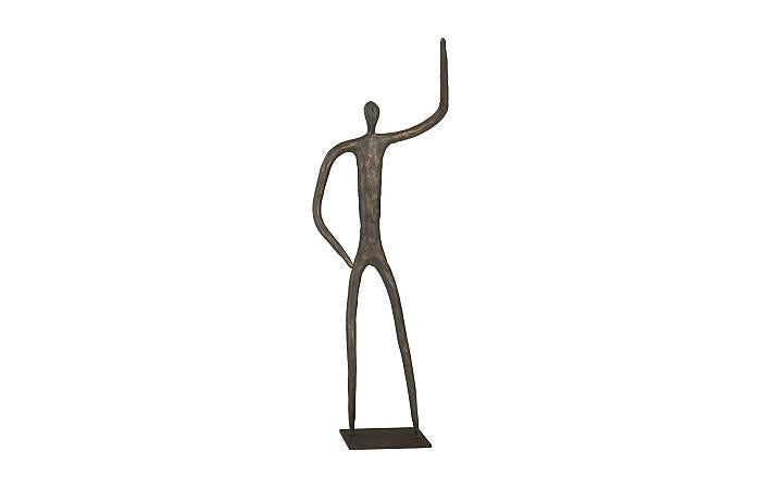 Figure abstraite sur socle en métal, finition bronze, bras levé