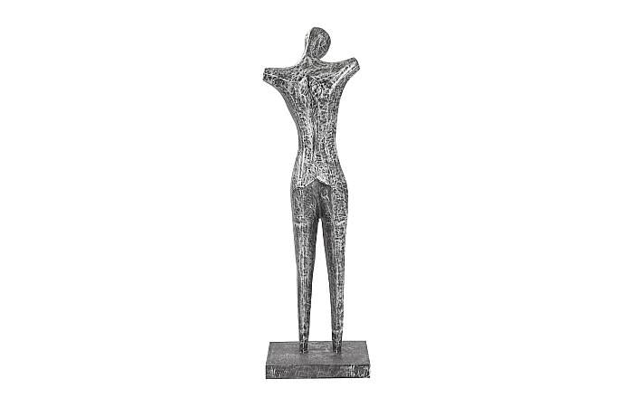 Sculpture abstraite masculine sur support, noir/argent, aluminium