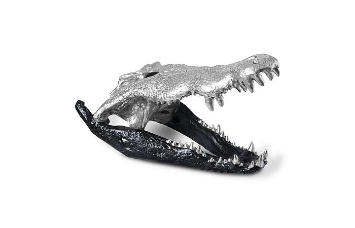 Crâne de crocodile, feuille noire/argentée