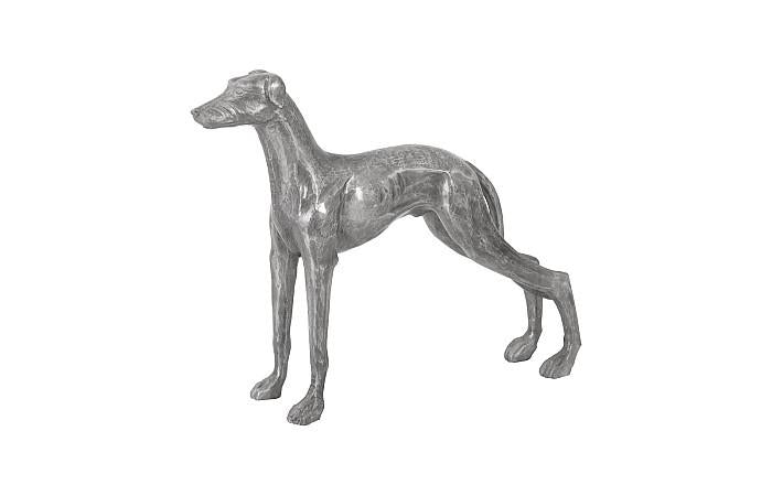 Posing Dog Sculpture, Black/Silver, Aluminum