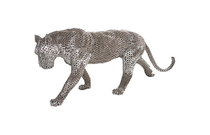 Panther Pipe Sculpture, Walking, Stainless Steel, Large