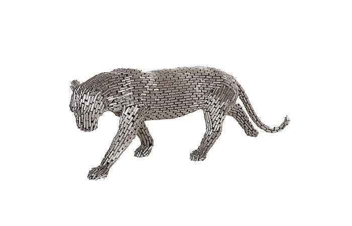 Panther Pipe Sculpture, Walking, Stainless Steel, Small