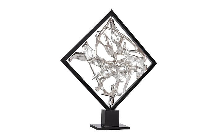 Cast Revolving Diamond Sculpture, Silver Leaf