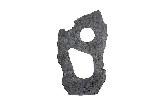 Colossal Cast Stone Sculpture, Two Holes, Charcoal Stone