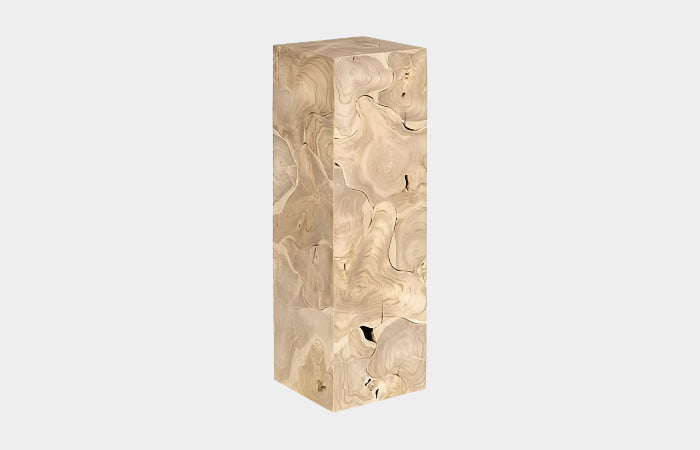 Teak Slice Pedestal, Square, Bleached , LG