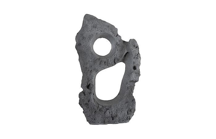 Colossal Cast Stone Sculpture, Two Holes, Charcoal Stone