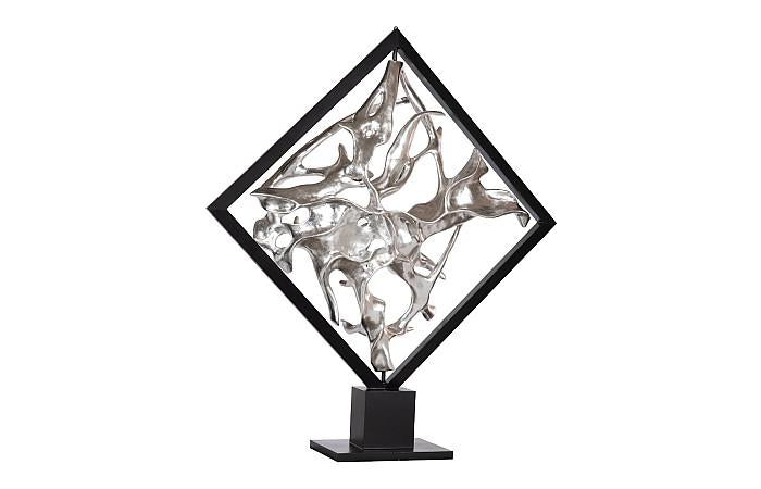 Cast Revolving Diamond Sculpture, Silver Leaf