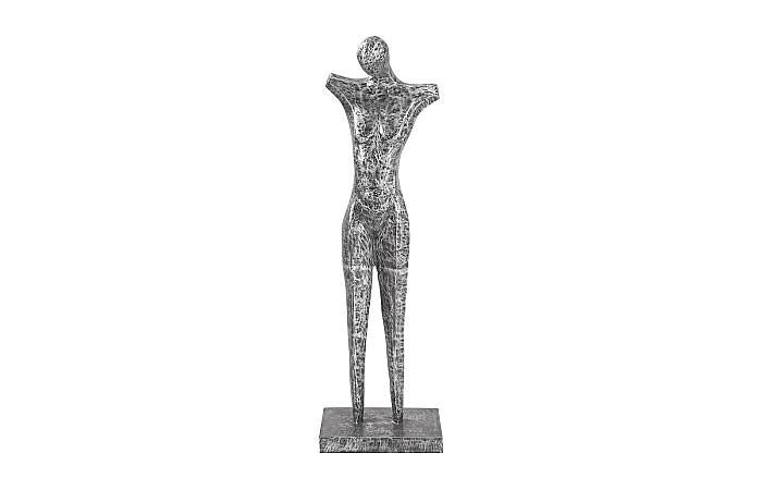 Sculpture abstraite masculine sur support, noir/argent, aluminium