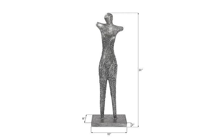 Abstract Female Sculpture on Stand, Black/Silver, Aluminum