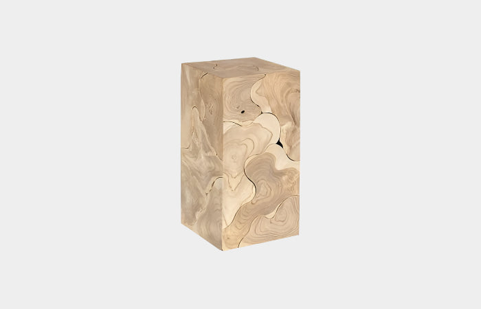 Teak Slice Pedestal, Square, Bleached , SM