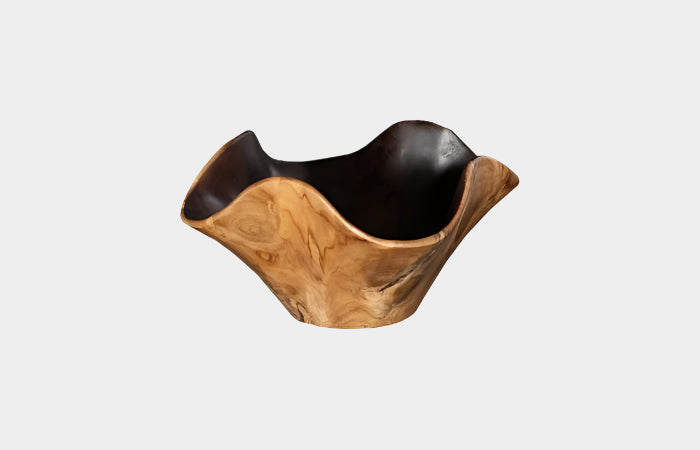 Teak Wood Bowl, Black And Natural