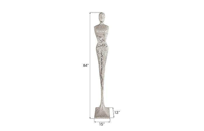 Tall Chiseled Female Sculpture, Resin, Silver Leaf