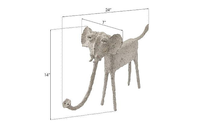 Éléphant, animal sculpté, trompe vers le bas, papier mâché