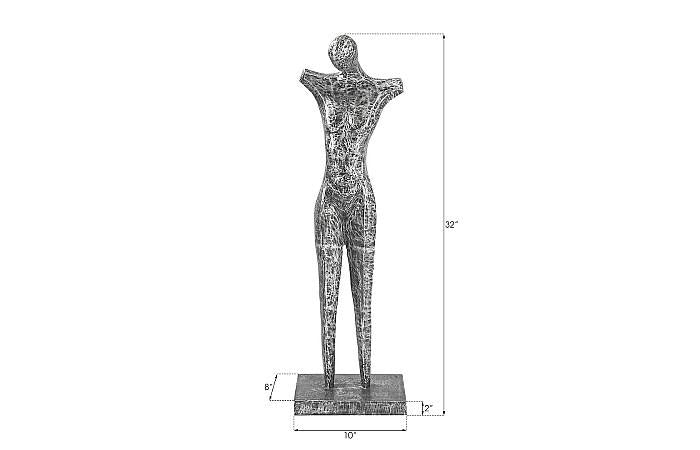 Sculpture abstraite masculine sur support, noir/argent, aluminium