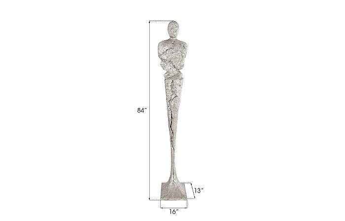 Tall Chiseled Male Sculpture, Resin, Silver Leaf