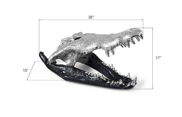 Crâne de crocodile, feuille noire/argentée