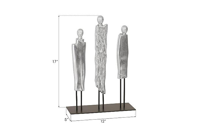 Sculpture de trio de moines en robe, feuille d'argent