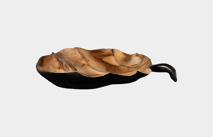 Leaf Bowl, Teak Wood, Black & Natural