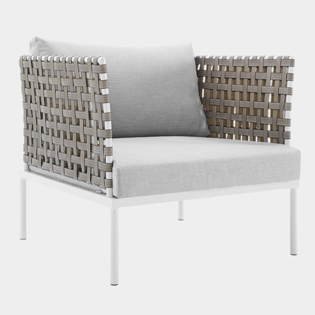 Harmony Sunbrella Basket Weave Outdoor Patio Armchair - Tan / Gray