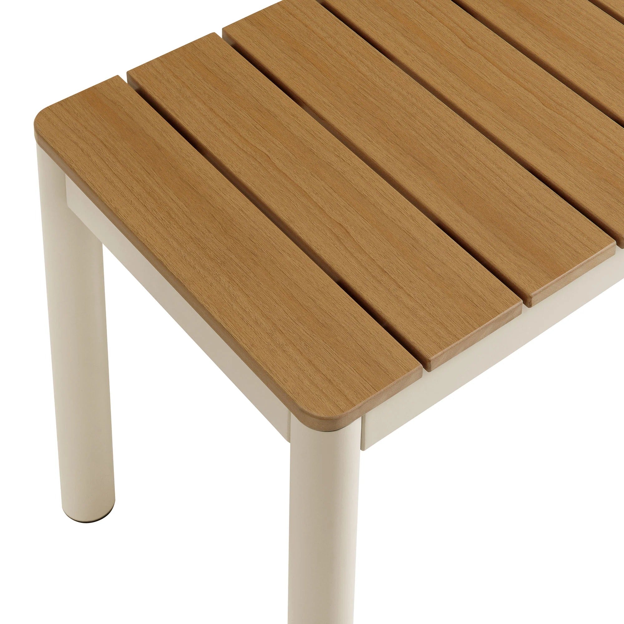 Finn Outdoor Patio Aluminum Bench with Faux Wood Top in Natural