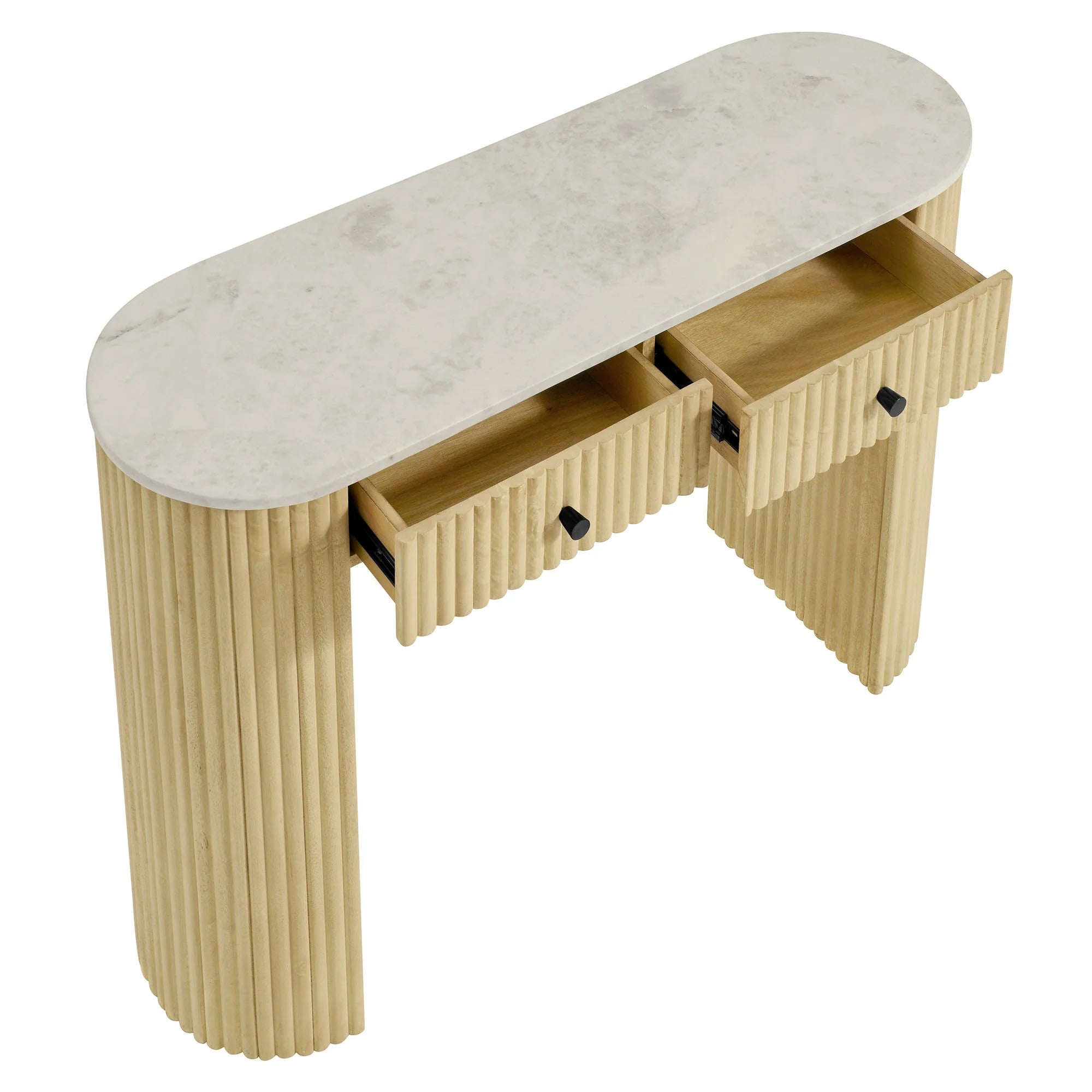 Caldera 42" Curved Solid Wood and Marble Console Table in Natural
