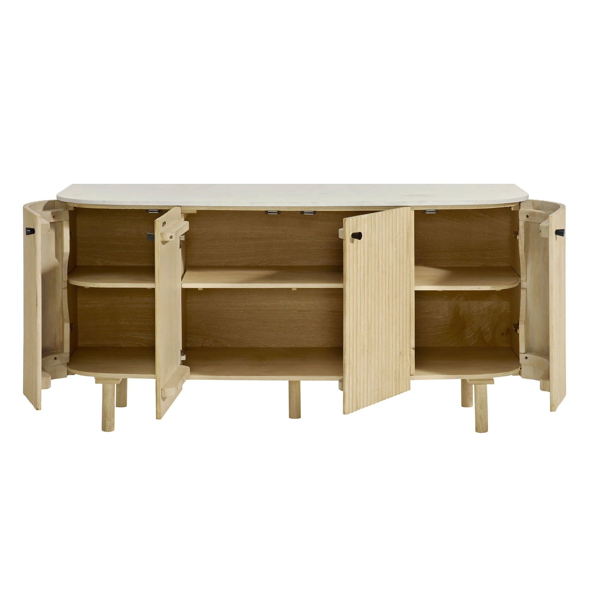 Caldera 60" Curved Solid Wood and Marble Sideboard Storage Cabinet in Natural