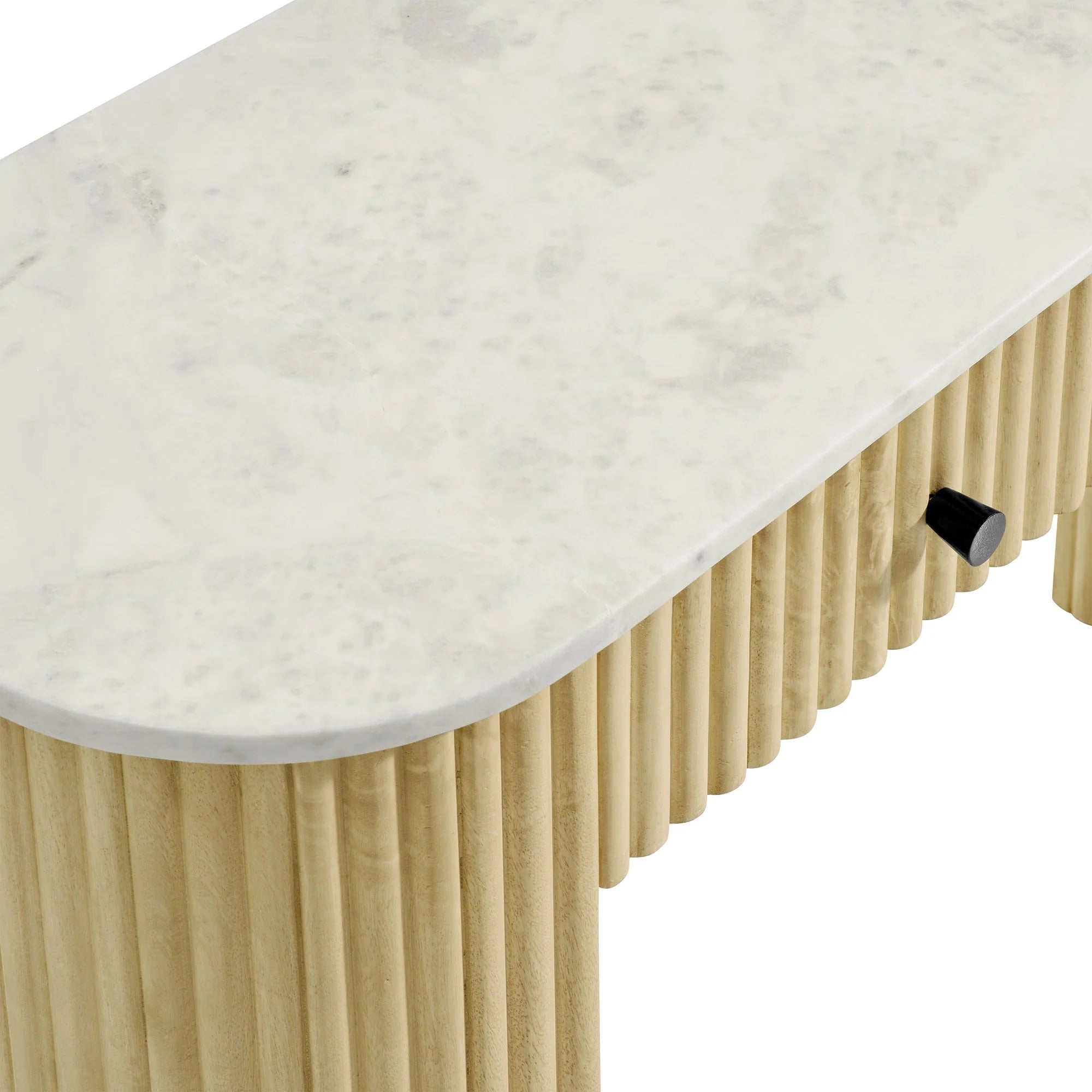 Caldera 42" Curved Solid Wood and Marble Console Table in Natural