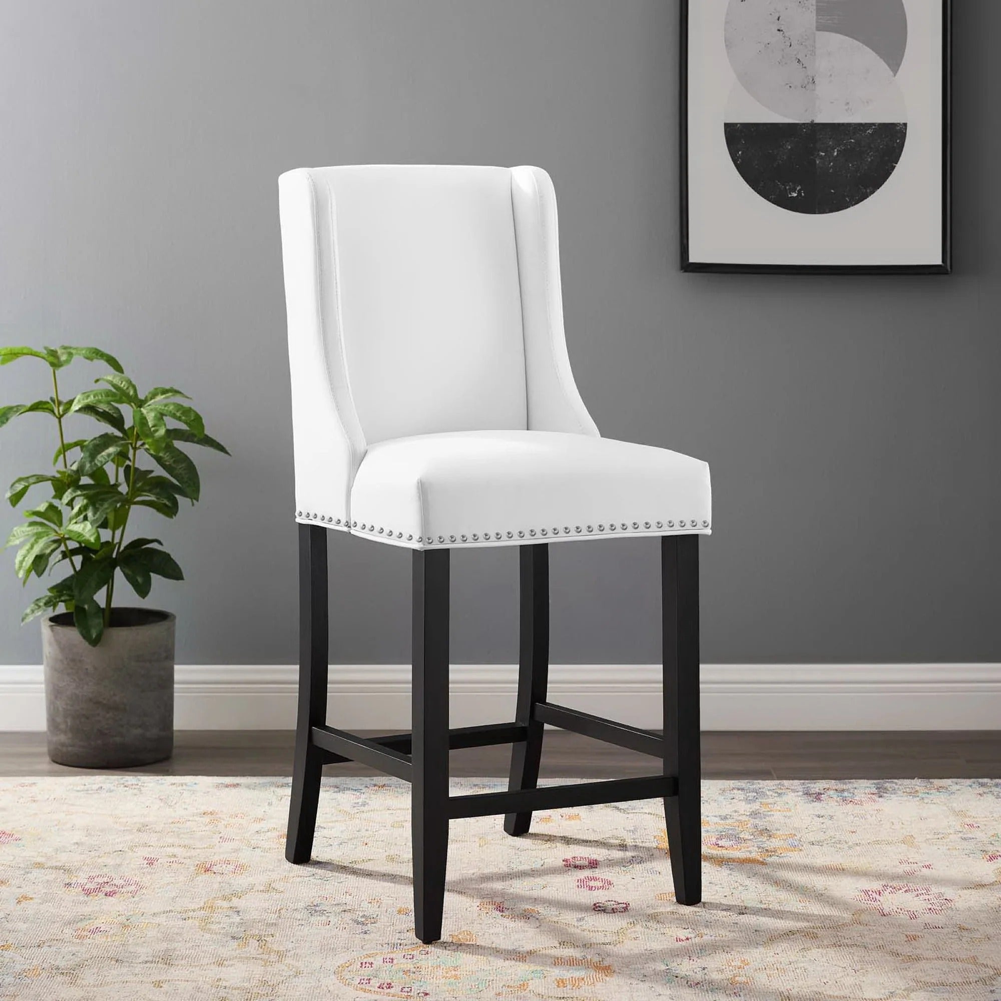 Baron Faux Leather Counter Stool in White
