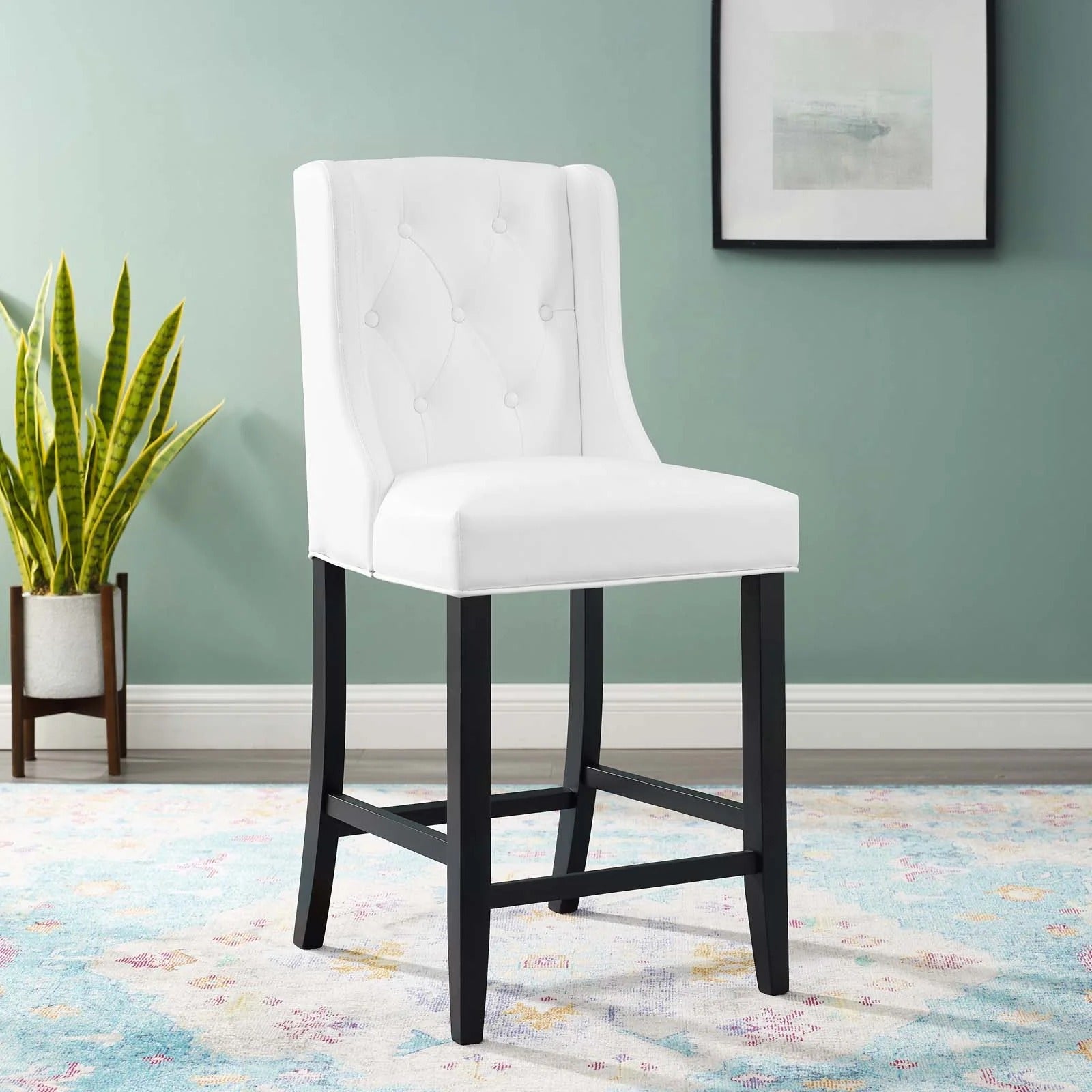 Baronet Tufted Button Faux Leather Counter Stool in White