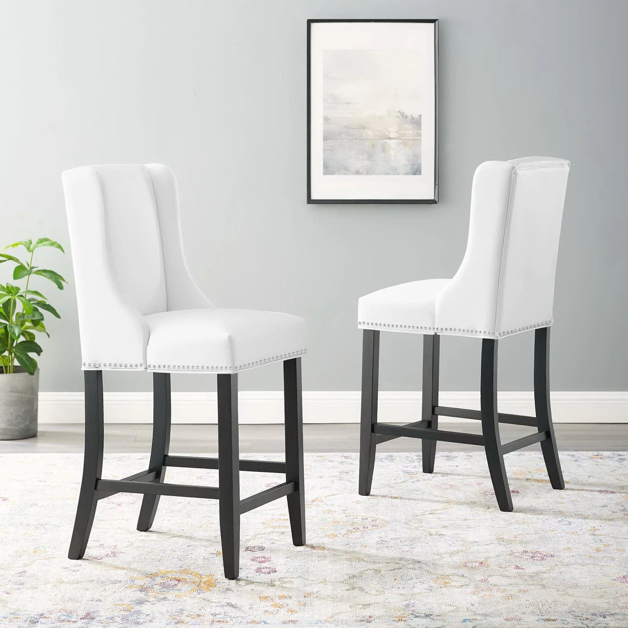 Baron Faux Leather Counter Stool Set of 2 in White