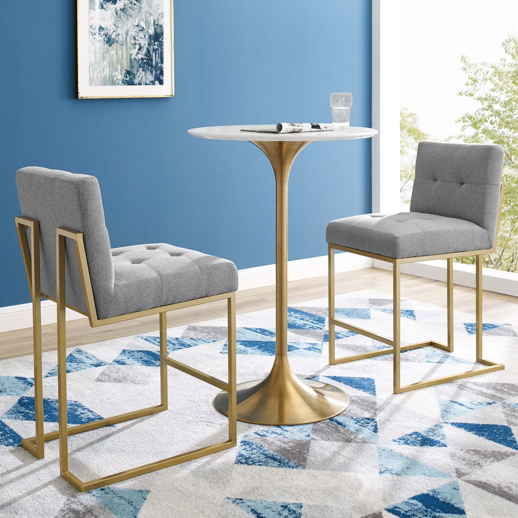 Privy Counter Stool Upholstered Fabric Set of 2